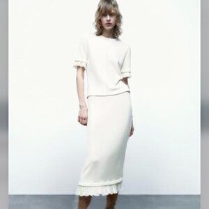 Zara Pleated Ruffle Sleeve Knit Tee Size M